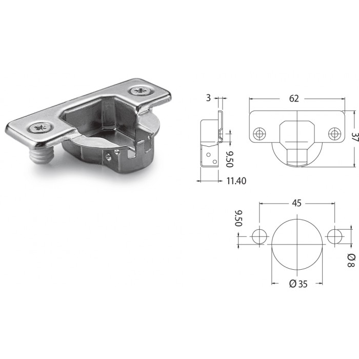 Full Overlay Concealed Hinges with Dowel